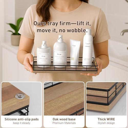 Toilet Paper Basket Organizer, Acacia Wood Toilet Tank Tray, Metal Frame - Image 5