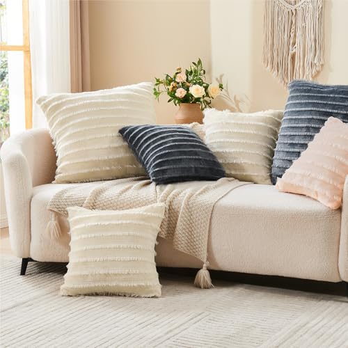 BEDELITE Velvet Pillow Covers with Zipper, Boho-Beige, 18x18 Inches, 2 Pack - Image 6
