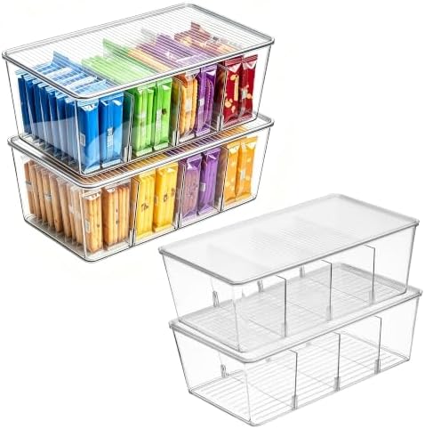Vtopmart 4 Pack Pantry Organizer Bins with Lids, Removable Dividers by Vtopmart