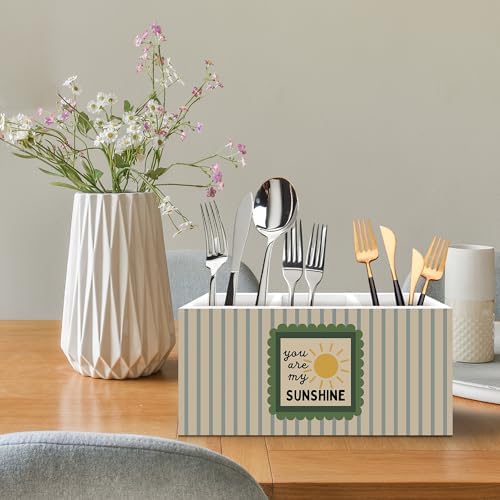 Boho Classroom Pen Holder, You Are My Sunshine Office Pen Pencil Holder Organizer for Desk Accessories, Retro Striped Wooden Box Desk Decor for Kids Nursery Room Office Desk Decorations - Image 4