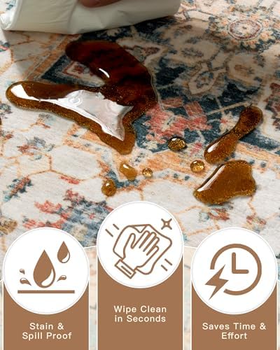 Madane Washable Runner Rugs 2x10 Long for Hallway Kitchen, Orange/Blue - Image 7