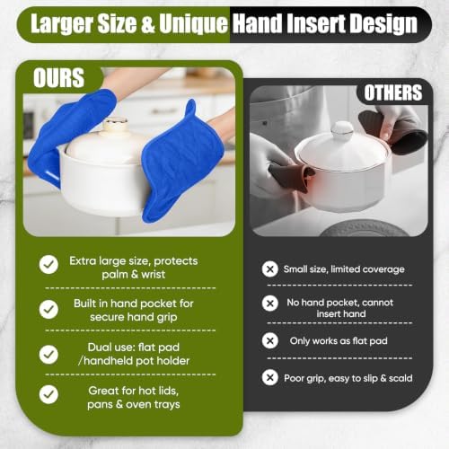 Silicone Oven Mitts and Pot Holders with Kitchen Towels and Dishcloths Sets, Baking Gloves Hot Pads 500°F Heat Resistant with Non-Slip Grip Surface, Mitts Set Includes 4 Kitchen Towels/4 Dish Towels - Image 6