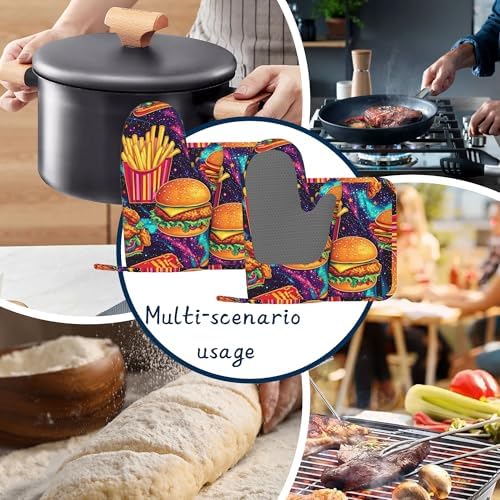 Oven Mitts and Pot Holders Sets,Hamburger French Fries Thick Cotton Kitchen Oven Mitt Set,Funny Food Waterproof Anti-Slip Silicone Mittens for Baking,Cute Cooking Utensils Set for Bakeries Barbecues - Image 7