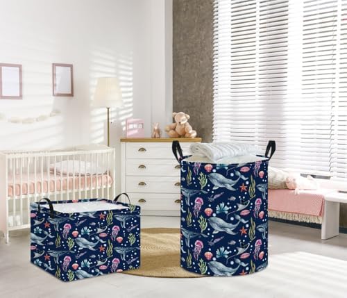NTAOHAMPER Rectangular Storage Basket Empty,Storage Bin with Handles,Room Decor,Gift Basket,Book Box(Watercolor Ocean) - Image 3
