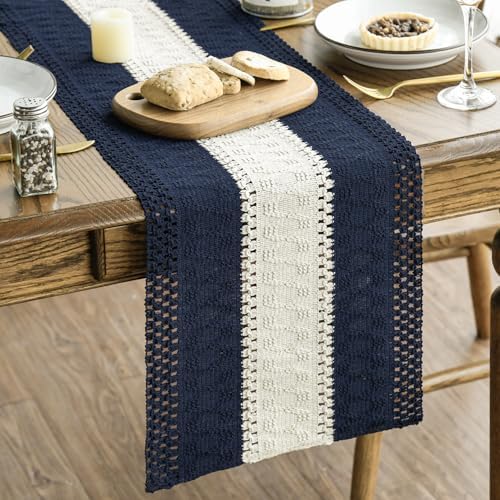 Artoid Mode Dark Blue Farmhouse Woven Table Runner 12x36 Inch by ArtoidMode