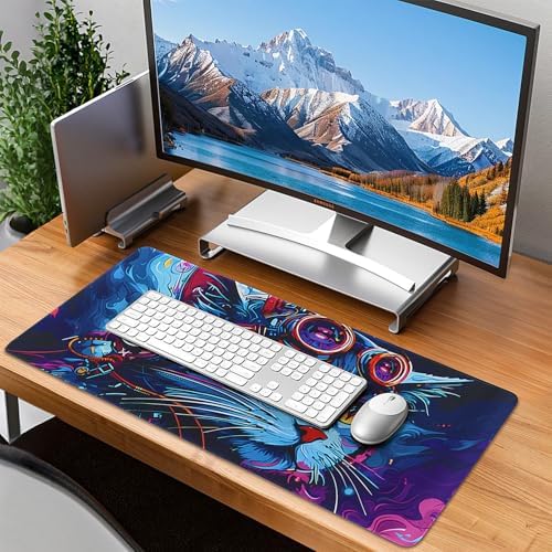 Mouse Pad Gaming - Desk Mat for Keyboard and Mouse - Cool Cat Head Large Mouse Pads for Desk, Gaming Mousepad with Non-Slip Base, Desks Pad (31.5" X 11.8") for Game, Office and Home - Image 7