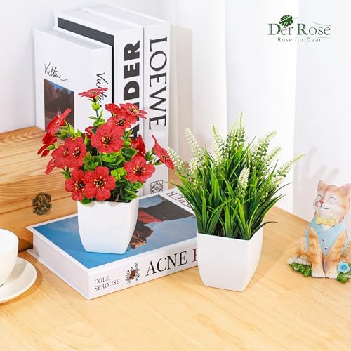 Der Rose 4 Pack Small Artificial Flowers in White Pots, Spring Home Decor - Image 4