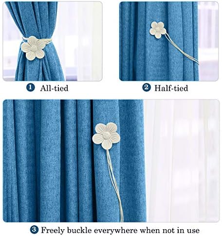 Lewondr Magnetic Curtain Tiebacks, Flower Vintage Curtain Holdbacks, White - Image 2