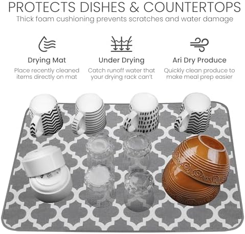 Bellemain Dish Drying Mat, Drying Matt Kitchen Counter, 17"x24" -Trellis - Image 5
