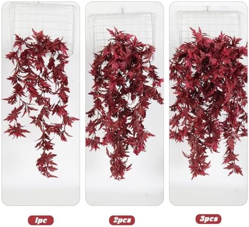 RECUTMS 3Pcs Artificial Hanging Fall Maple Leaves Plant 27.5In Wine Red - Image 4