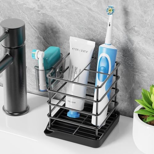 Toothbrush Holders, Bathroom Storage Organizer with Small Box,Black,3 Slots - Image 2