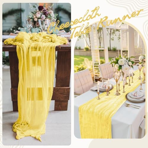 12 Pack Light Yellow Cheesecloth Table Runner 17x108 Inch Boho Gauze Cheese Cloth Table Runners Rustic Sheer Runner for Wedding Party Baby Shower Birthday Home Decor - Image 5