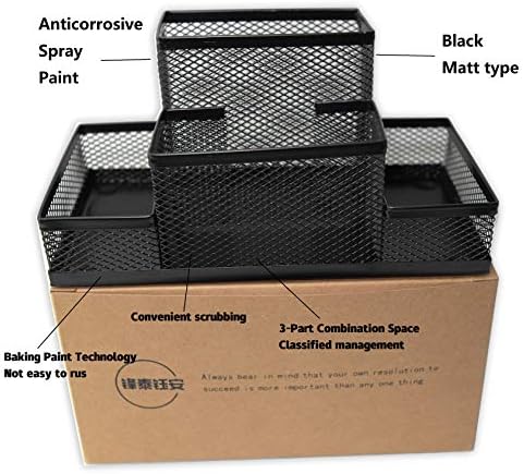 Fengtaiyuan T02 Black-Plus, Big Black Metal Wire Mesh Pencil Holder, Desktop Organizer - Image 3