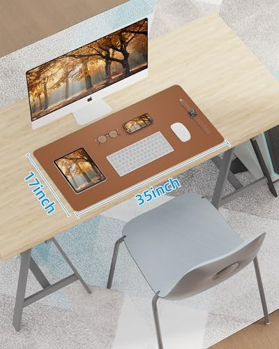 Leather Desk Pad Blotter,Mouse Pad,Office Desk Mat, Non-Slip PU Leather Desk mat,Large Desk mat,Waterproof Keyboard mat for Office/Home/Decor (Brown,35" x 17") - Image 6