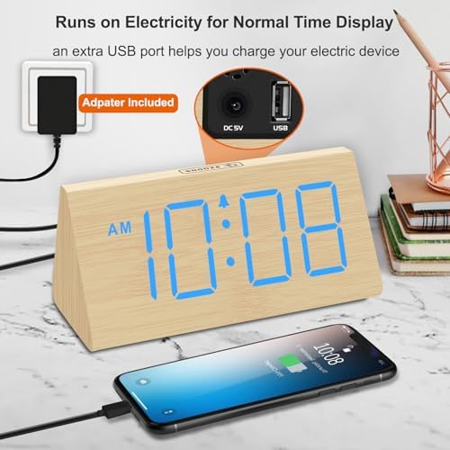 DreamSky Wooden Digital Alarm Clock for Bedroom with RGB Large Numbers - Image 5