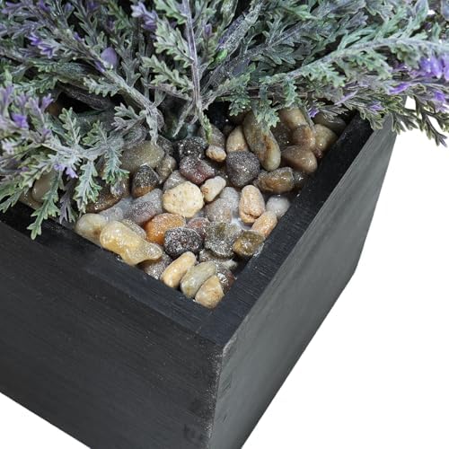 Winlyn 14" Artificial Lavender Arrangement Faux Lavender Flowers in Rustic Black Wooden Planter Box Realistic Lavender Potted Plant for Gift Farmhouse Home Wedding Table Centerpiece Mantel Shelf Décor - Image 3