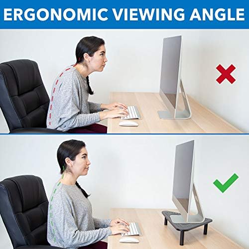 Corner Monitor Stand | Adjustable Height Corner Desk Shelf | Triangle Screen Riser, Ergonomic Space Saving Design, Ventilated. (Metal, Black) - Image 3