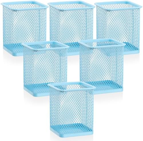 Segarty Pencil Holder, 6 Pack Square Light Blue Pen Holder for Desk, Mesh Pencils Cup Container Marker Organizer Set for Office Supply, School Classroom, Home Desktop Storage and Organization by Segarty