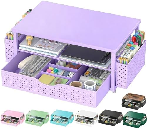 Spacrea Computer Monitor Stand with Drawer and 2 Pen Holders, Purple by Spacrea