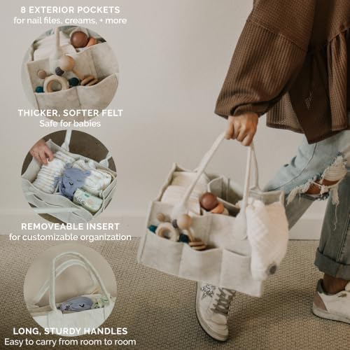 Parker Baby Co. Felt Diaper Caddy Organizer - Large, White - Image 5