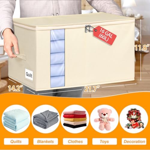 60L Rigid-Sided Blanket Storage Bags, 2 Pack, Beige - Image 2