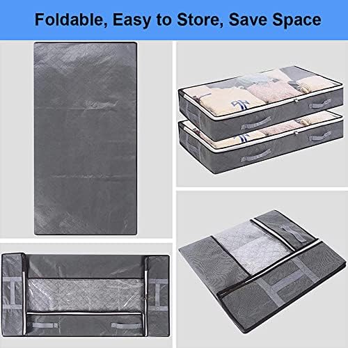 Under Bed Storage Containers, 4-Pack Large Capacity Underbed Storage Bags Organizer, Thick Fabric Storage Bins with Clear Window and Handles for Blanket, Comforter, Bedding, Clothes, Gray - Image 6
