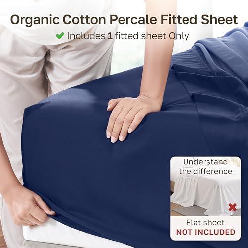California Design Den 100% Organic Cotton Twin Fitted Sheet, Navy - Image 2