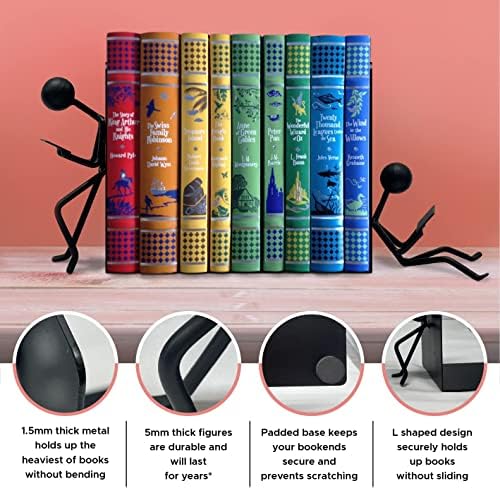 Ottimo Heavy Duty Metal Unique Office Desk Bookends for use as Bookshelf Decor, Home, Office or Kitchen Shelves. Unique, Cute and Decorative Book Stopper to Hold Books, Great Gift Idea (Black) - Image 3