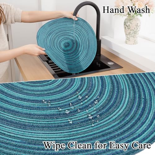 SHACOS 15 inch Round Placemats Set of 8 Variegated Multicolor Place Mats Cotton Polyester Braided Non Slip Washable Heat Resistant Table Mats for Home Wedding Dinner Party Table Decor, Rainbow Teal - Image 6