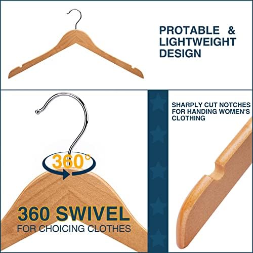 Wooden Hangers Pack of 20 - Sturdy, Heavy Duty Hangers for Shirts, Dresses, Coats & More (Natural) - Image 2