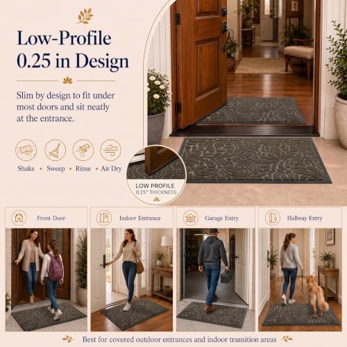 Yimobra Front Door Mat Outside Entrance, Floral Outdoor Mat, 29.5x17,Brown - Image 5