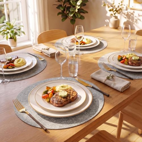Romanstile Faux Leather Vinyl Round Placemats Set of 8, 13 Inch, Light Grey - Image 3