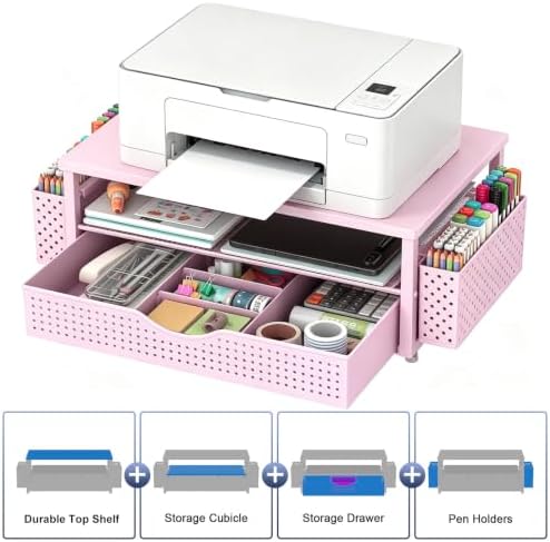 Spacrea Computer Monitor Stand with Drawer and 2 Pen Holders, Pink - Image 2