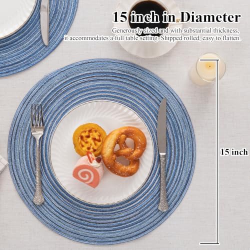 SHACOS Round Braided Placemats Set of 4 Dining Table Placemats 15 inch Circle Place Mats Easy to Clean Table Mats Indoor Outdoor, Blue Gray - Image 2