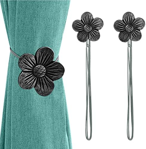 Lewondr Magnetic Curtain Tiebacks, Flower Vintage Curtain Holdbacks, Ink by Lewondr
