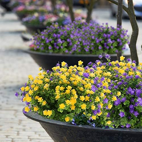10PCS Artificial Flowers, Fake Artificial Greenery UV Resistant No Fade Faux Plastic Plants for Wedding Bridle Bouquet Indoor Outdoor Home Garden Kitchen Office Table Vase(Yellow) - Image 3