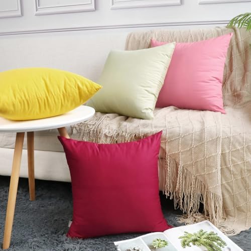 4-Pack 100% Cotton Comfortable Solid Decorative Throw Pillow Case,Thmyo Square Cushion Cover Pillowcase Sublimation Blank Pillow Covers DIY Throw Pillowcase for Sofa(20x20 inch/ 50x50cm,Lemon Yellow) - Image 3
