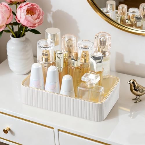 Desk Organizer Tray, PU Leather Nightstand Organizer, Ivory, Small - Image 3