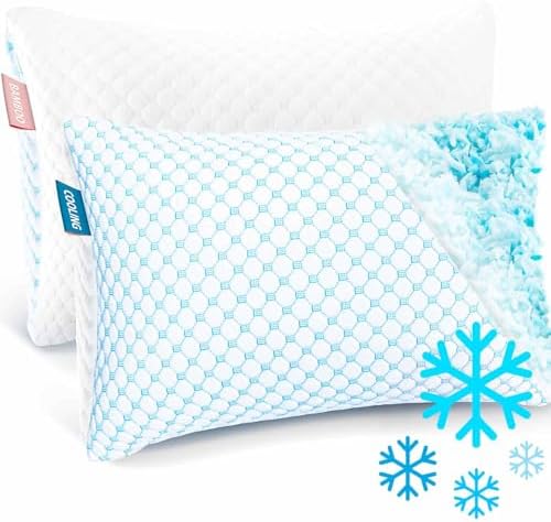 Nestl Cooling Pillow for Sleeping 2 Pack, Luxury Shredded Memory Foam Pillows Standard Size Set of 2, Adjustable Cold Gel Pillows for Hot Sleepers Supportive Cool Pillow for Side Back Stomach Sleepers by Nestl