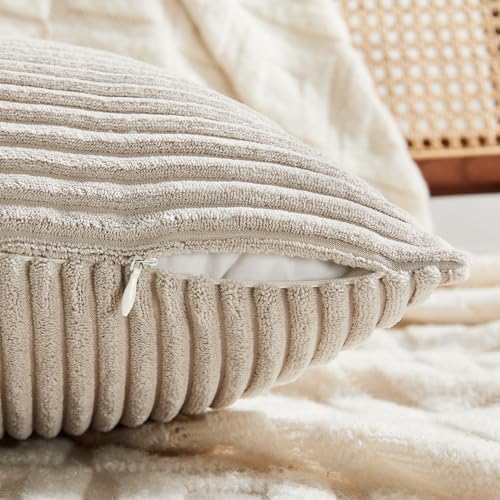 Fancy Homi 2 Packs Neutral Taupe Lumbar Decorative Throw Pillow Covers 14x22 Inch for Living Room Couch Bed Sofa, Farmhouse Home Decor, Soft Striped Corduroy Rectangle Accent Cushion Case 35x55 cm - Image 4