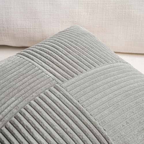 Fancy Homi 2 Packs Grey Big Decorative Throw Pillow Covers 24x24 Inch for Couch Bed, Rustic Farmhouse Boho Home Decor, Soft Corss Corduroy Patchwork Accent Square Gray Cushion Case 60x60 cm - Image 3
