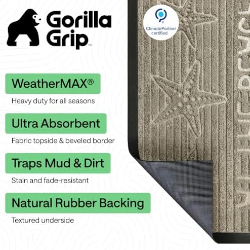 GORILLA GRIP WeatherMAX Door Mat, Indoor Outdoor Use, 29x17, Beige Beach - Image 2
