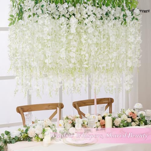 60 Pack White Wisteria Hanging Flowers, Fake Hanging Flowers for Decoration, Artificial Hanging Flowers, Vines for Bedroom, Flower Garland for Home, Party, Garden, Wall, Wedding Decoration(3.6 Ft/Pcs) - Image 3