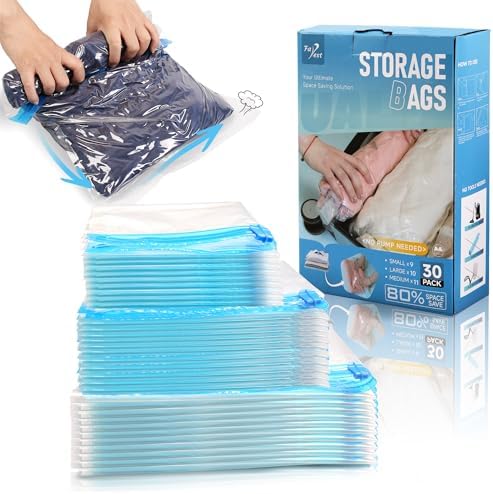 Compression Bags for Travel - Travel Essentials - 30 Pack Space Saver Bags - No Vacuum Needed - Compression Packing Bags for Cruise Accessories by Farest