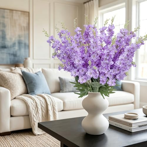 16Pcs Purple Delphinium Artificial Flowers 33.5'' Long Stem Larkspur Flower - Image 4