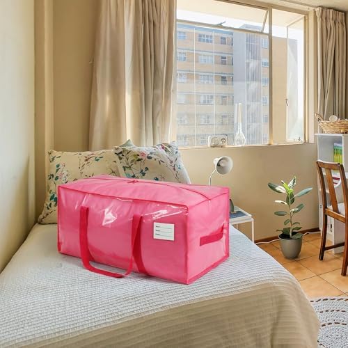 VTSVTS 6 Pack Extra Heavy Duty Large Moving Bags with Comfortable Handle & Strong Zipper,Storage Totes for Space Saving Moving Storage College Supplies Alternative to Moving Box,Pink - Image 4