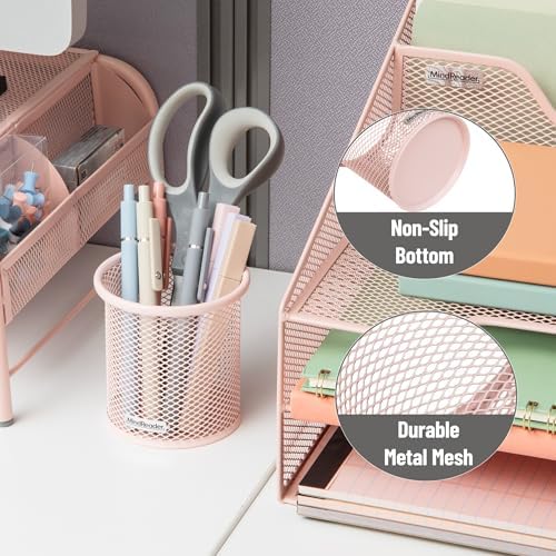 Mind Reader Pen and Accessories Holder, Desktop Organizer, Office, Metal Mesh, 3.5"L x 3.5"W x 3.75"H, Set of 3, Pink - Image 4