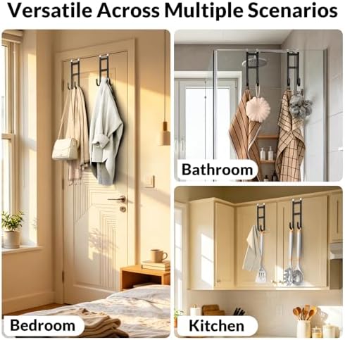 Heavy Duty Door Hooks for Hanging Clothes & Towels, 2 Pack Dual Over Door Hanger with Anti-Scratch Rubber, Rustproof Metal Back of Door Rack, Fits Interior Doors Up to 1 3/8" - Image 5