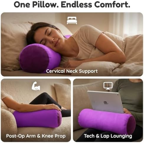 Deluxe Comfort Mooshi Squish Microbead Bed Pillow, 14" x 7" - Airy Squishy Soft Microbeads - Eighteen Fun Bubbly Colors To Choose From - Cuddly And Fun Dormroom Accessory - Bed Pillow, Purple - Image 3