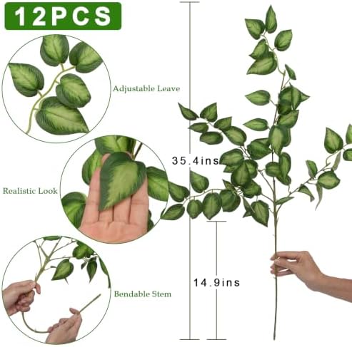 Daynight 12 Pcs Artificial Eucalyptus Leaves Stems, 35″ Long Stem Silk Plum Foliage Branches, Flexible Silk Faux Greenery for Farmhouse, Home, Kitchen and Table Centerpiece DIY Decor (12, Green) - Image 3